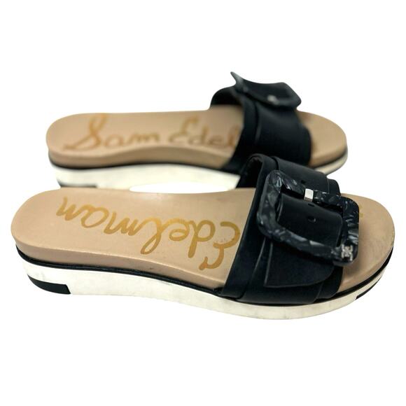 Sam Edelman Ariane Black Slip On Slides W/ Buckle 6.5 Preppy Coastal Classy - Picture 2 of 8